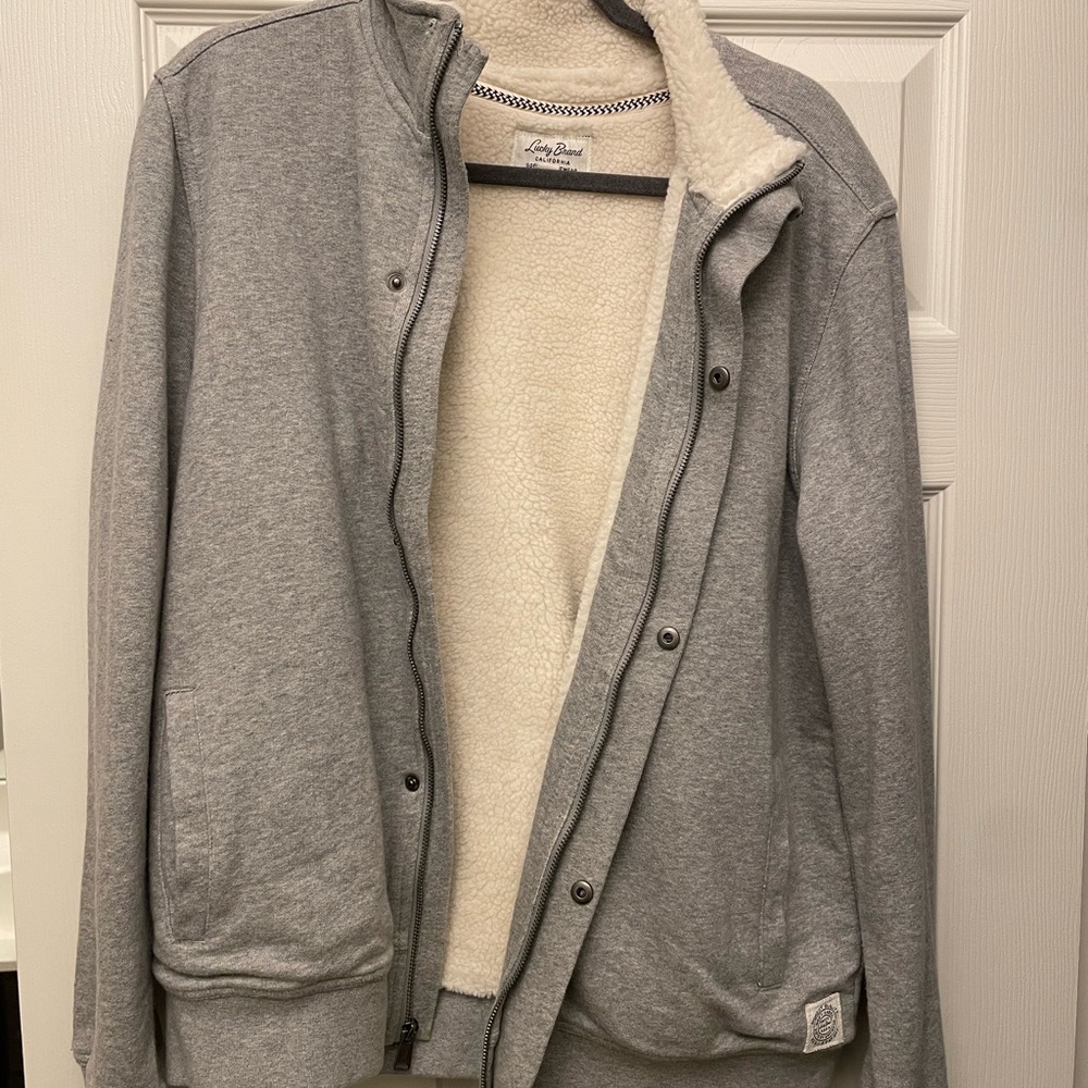 Lucky Brand Gray Lightweight Sherpa-Lined Shirt Jacket